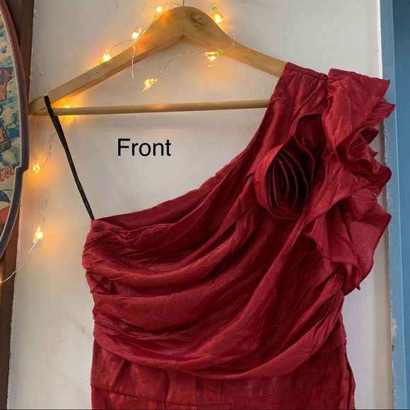 ❤️ Gorgeous Deep Red Fashionable Party One Shoulder Top - Picture 4 of 15